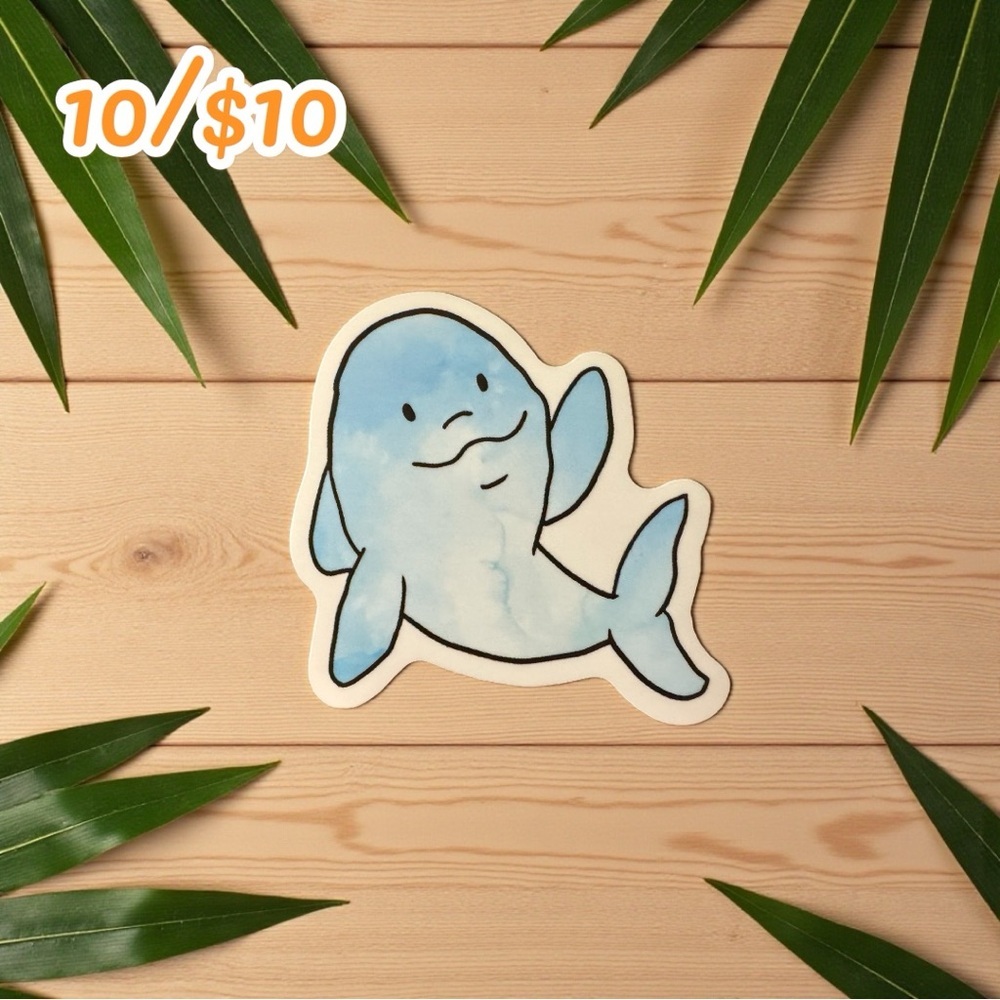 Blue Cartoon Beluga Whale Vinyl Sticker – 2 1/2”